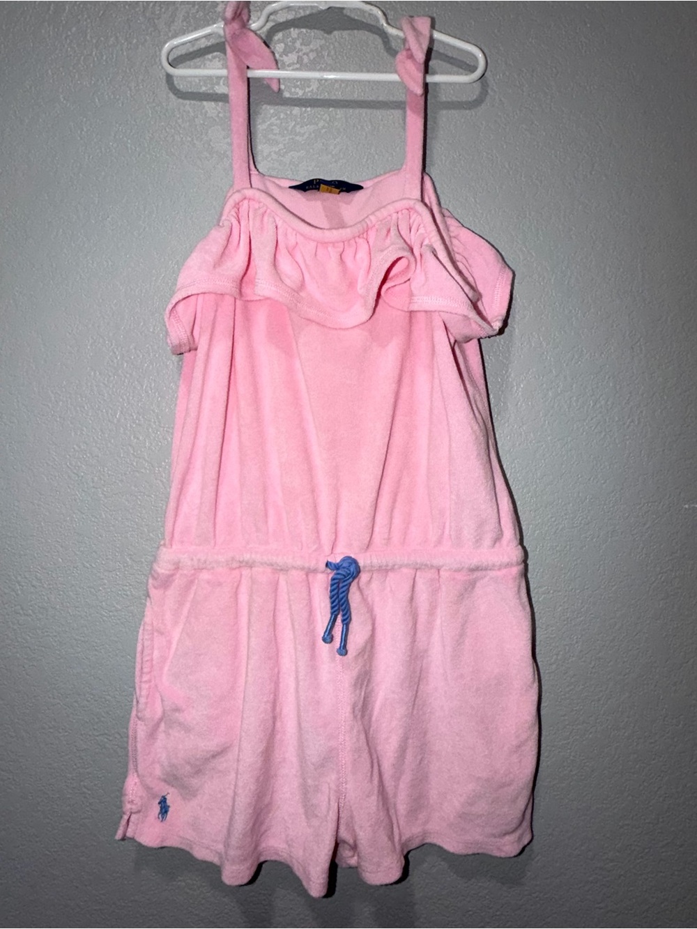 Polo Ralph Lauren Girls Pink Terry Cloth Romper Size L 12–14